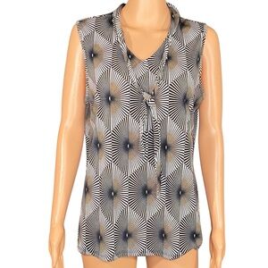 By Design Sleeveless Geometric Top Tie Detail Light weight Floaty Material SZ LG